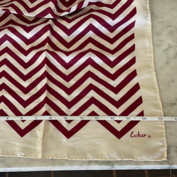 ECHO Cream Red Herringbone Oblong Vintage Scarf - Picture 11 of 12